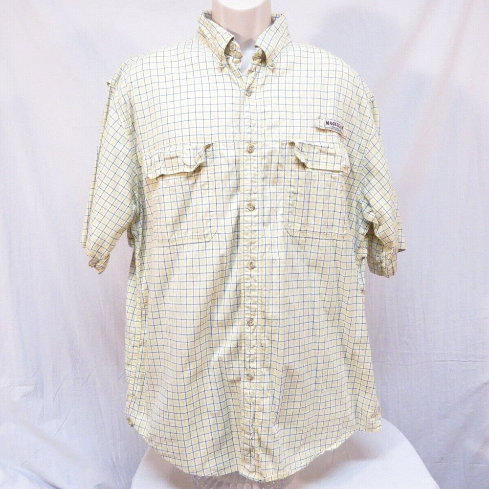 Magellan Sportswear Yellow Blue Plaid  Fishing Shirt Size XL